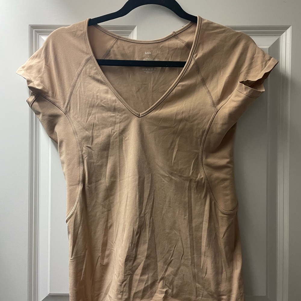 Knix Beige V-Neck Short Sleeve Top